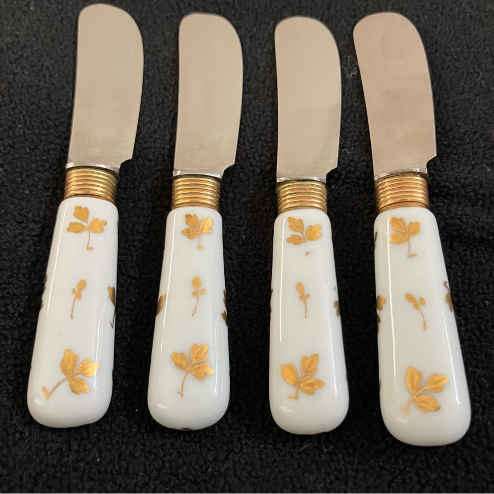 Vintage Antique Set Butter Knives France Porcelain
